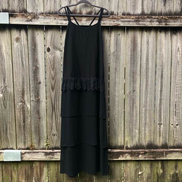 Piano Piano Dolce Carlotta Tiered Maxi Dress Size 12 Black Deadstock Sleeveless - Picture 1 of 15
